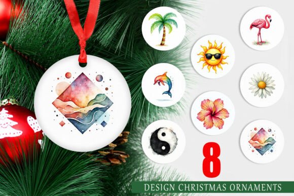 90s Retro Tropical Watercolor Ornament: Illustrations