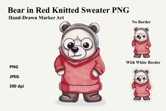 Bear in Red Knitted Sweater PNG Illustrations