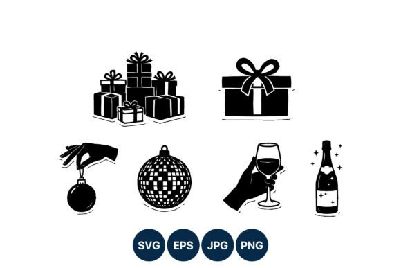 Black and White Gift Boxes Ornaments Illustrations