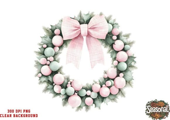 Blush Green Holiday Wreath PNG Illustrations