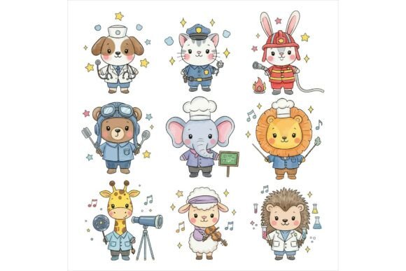 Cartoon Animals Dressed As Profession Illustrations
