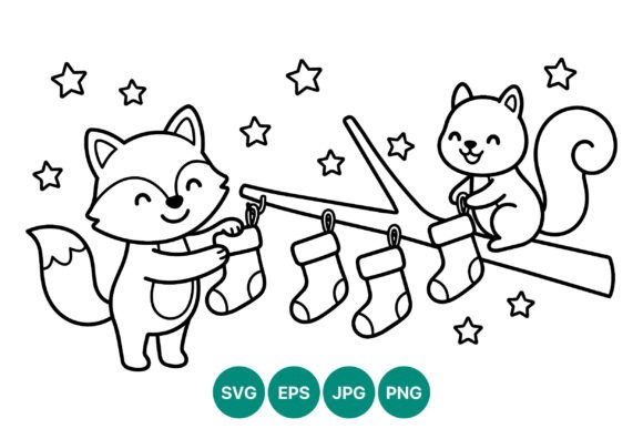 Cute Fox and Squirrel Hanging Stockings Illustrations