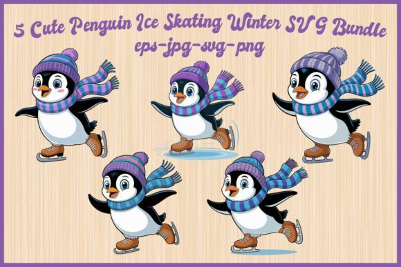 Cute Penguin Ice Skating Illustrations for Winter Branding