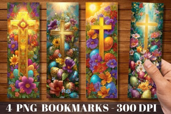 Easter Cross Floral Religious Bookmark Illustrations
