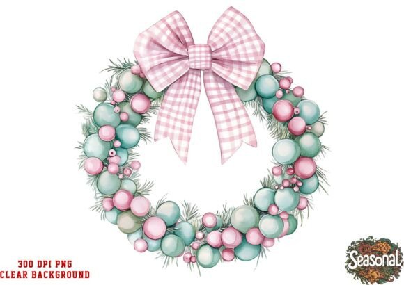 Frosty Blue Pink Wreath PNG Illustrations