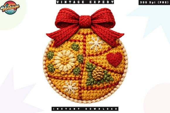 Holiday Ornament Bow Crochet Yarn PNG for Illustrations