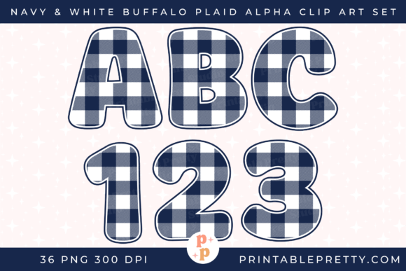 Navy White Buffalo Plaid Alphabet PNG & Illustrations