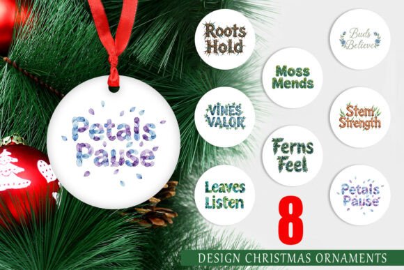 Patina Blue Botanical Ornament Illustrations
