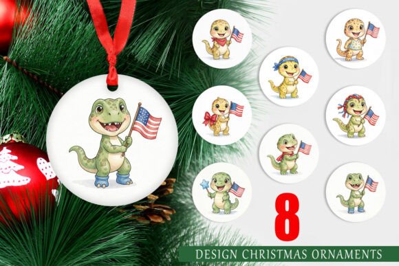 Patriotic Spotted Dinosaur Ornament: Bold Illustrations