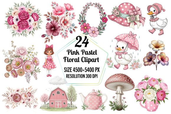 Pink Pastel Cottagecore Floral Clipart: Freebies Review