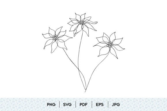 Poinsettia Flower Line Art SVG & Illustrations