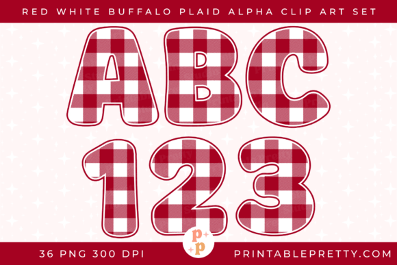 Red White Buffalo Plaid Alphabet PNG & Illustrations