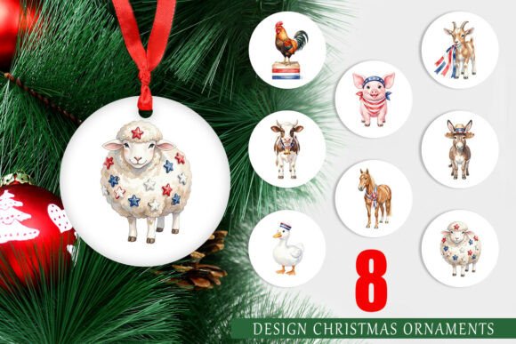 Rustic Patriotic Farm Animal Ornament Illustrations