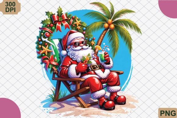 Santa Claus Tropical Drink Summer PNG Illustrations