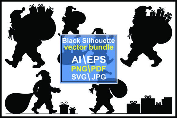 Silhouettes Santa Claus Carrying Gift Illustrations