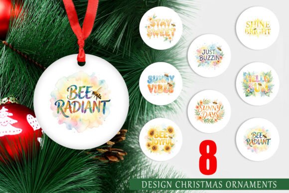 Tropical Bee Watercolor Ornament Digital Illustrations