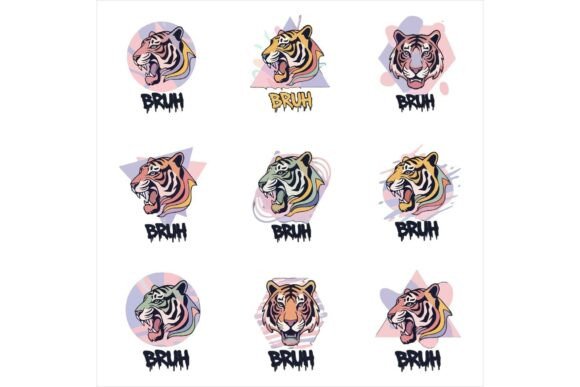 Vibrant Graffiti Tiger Heads with BRUH Illustrations