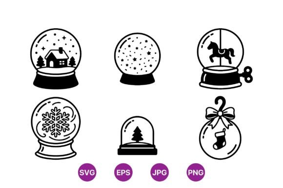 Vintage Snow Globe Vector Set: Editorial Illustrations
