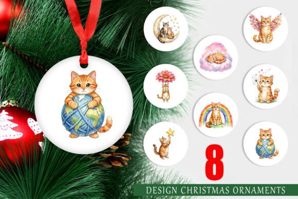 Watercolor Cat and Kitten Ornament PNG for Illustrations
