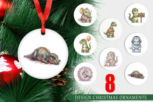 Watercolor Dinosaur Ornament Illustrations
