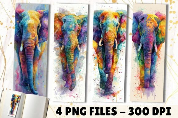 Watercolor Elephant Splash Art Bookmark Freebies
