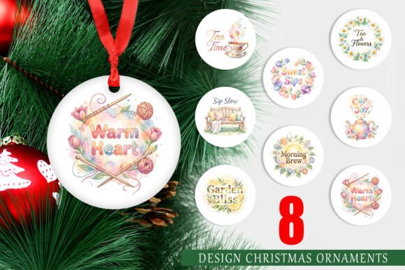 Watercolor Garden Tea Quote Ornament: Illustrations