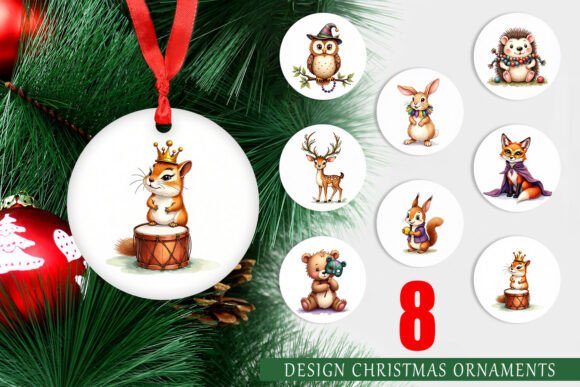 Watercolor Paw-di Gras Ornament Illustrations
