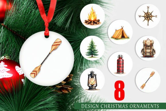 Watercolor Retro Camp Ornament & Illustrations