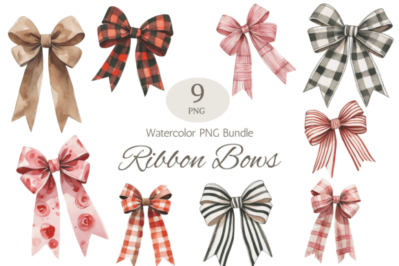 Watercolor Ribbon Bows PNG Bundle Illustrations