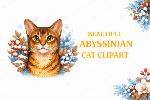 Winter Abyssinian Cat Clipart & Illustrations