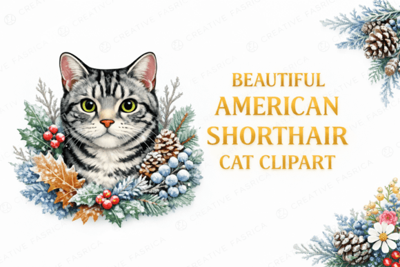 Winter American Shorthair Cat Clipart & Illustrations
