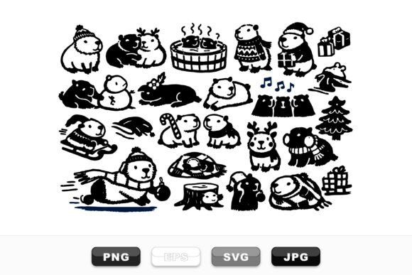 Winter Capybara Holiday Clipart & Illustrations