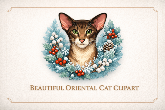 Winter Oriental Cat Clipart: Illustrations for Sellers